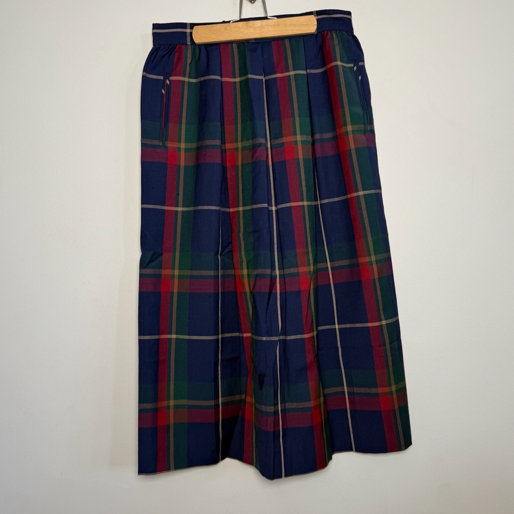 Pendleton Plaid 100% Wool Pleated Skirt Navy Green Red | 12